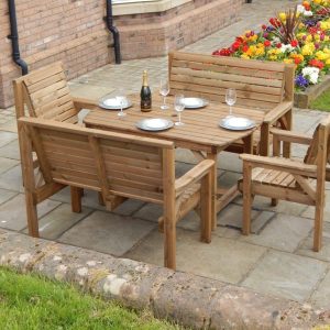 4ft6 Full Set Including 4ft6 Table, 2 Benches & 2 Chairs