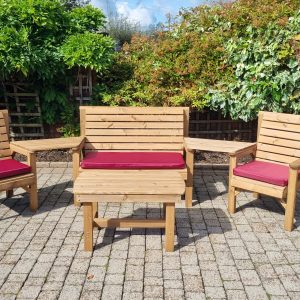 Complete Angled Set - 1 Bench 2 Trays and 2 Chairs With Coffee Table