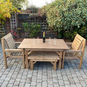 6ft Garden Table Set (Straight Edge) Including 2 Chairs and Two Form Benches2